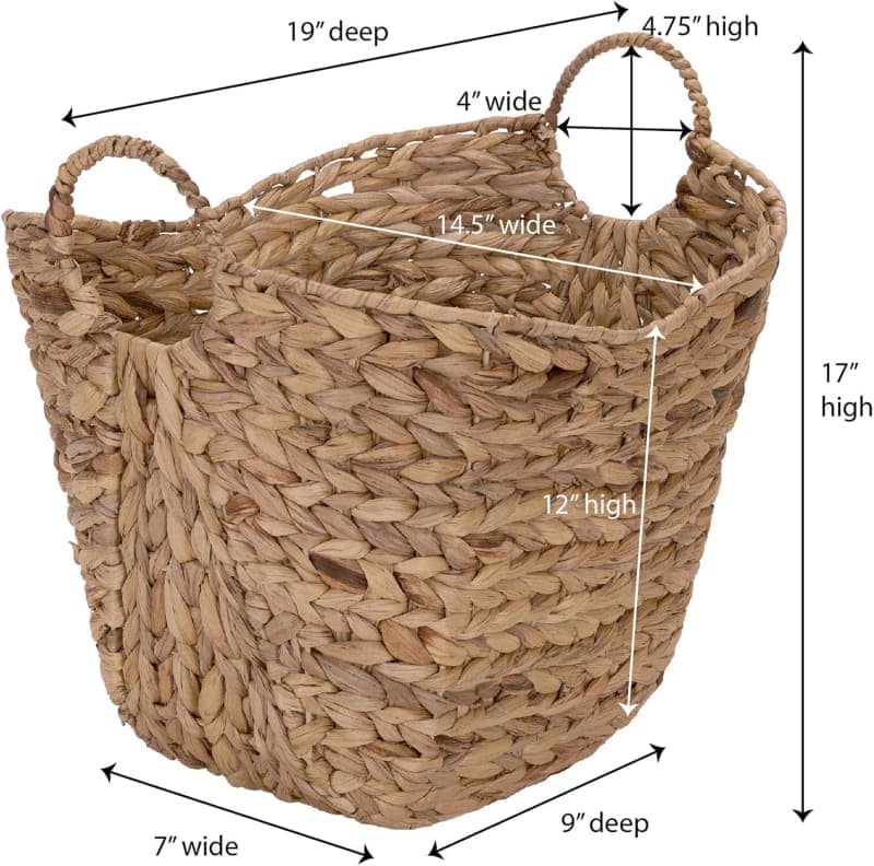 Natural water hyacinth wicker basket with handles for warm storage and home organization. gallery view 1