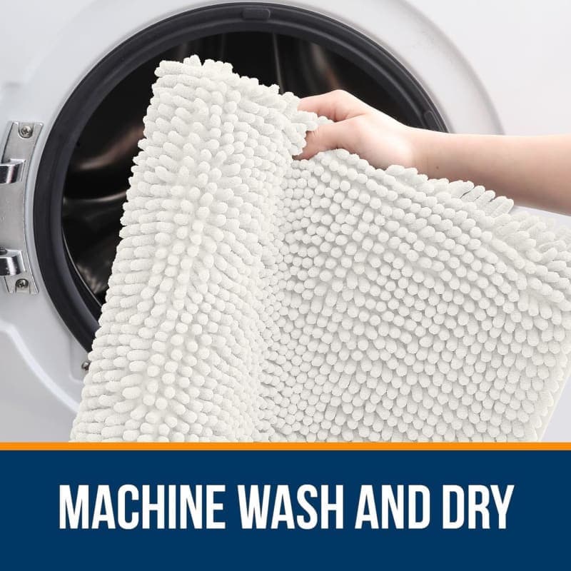 Ivory chenille bath rug with plush texture and rubber backing for soft bathroom floor comfort gallery view 1