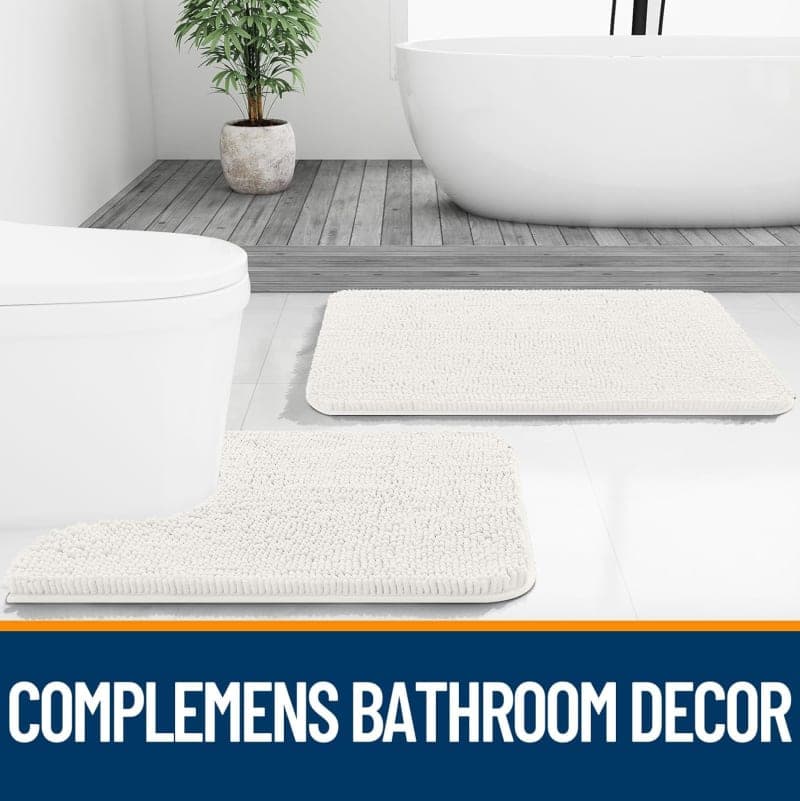 Ivory chenille bath rug with plush texture and rubber backing for soft bathroom floor comfort gallery view 2