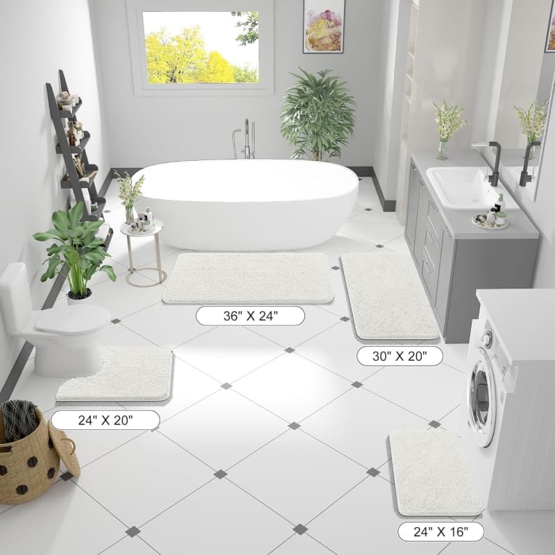 Ivory chenille bath rug with plush texture and rubber backing for soft bathroom floor comfort gallery view 4