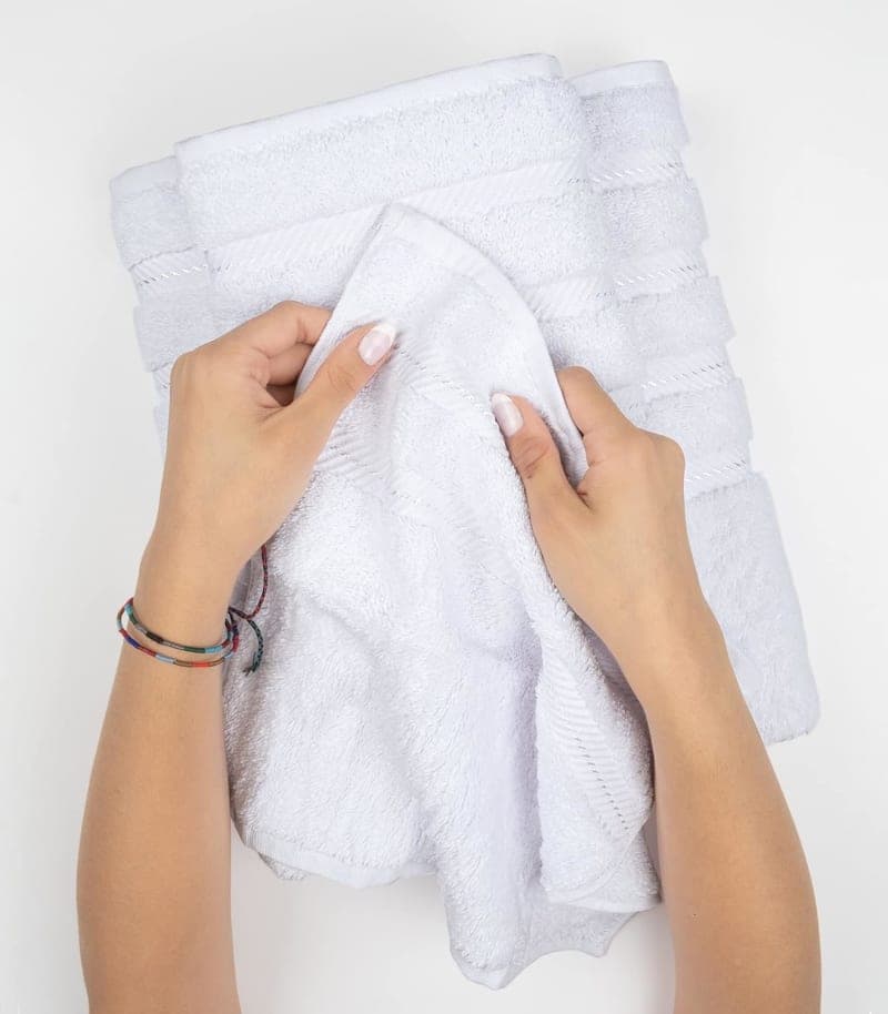 White cotton towel set with bath towels, hand towels, and washcloths for a soft bathroom refresh gallery view 3