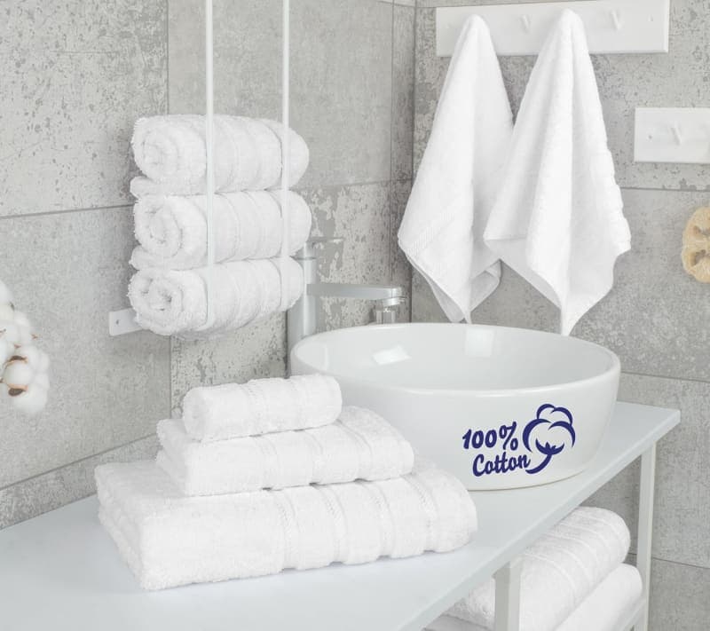 White cotton towel set with bath towels, hand towels, and washcloths for a soft bathroom refresh gallery view 4