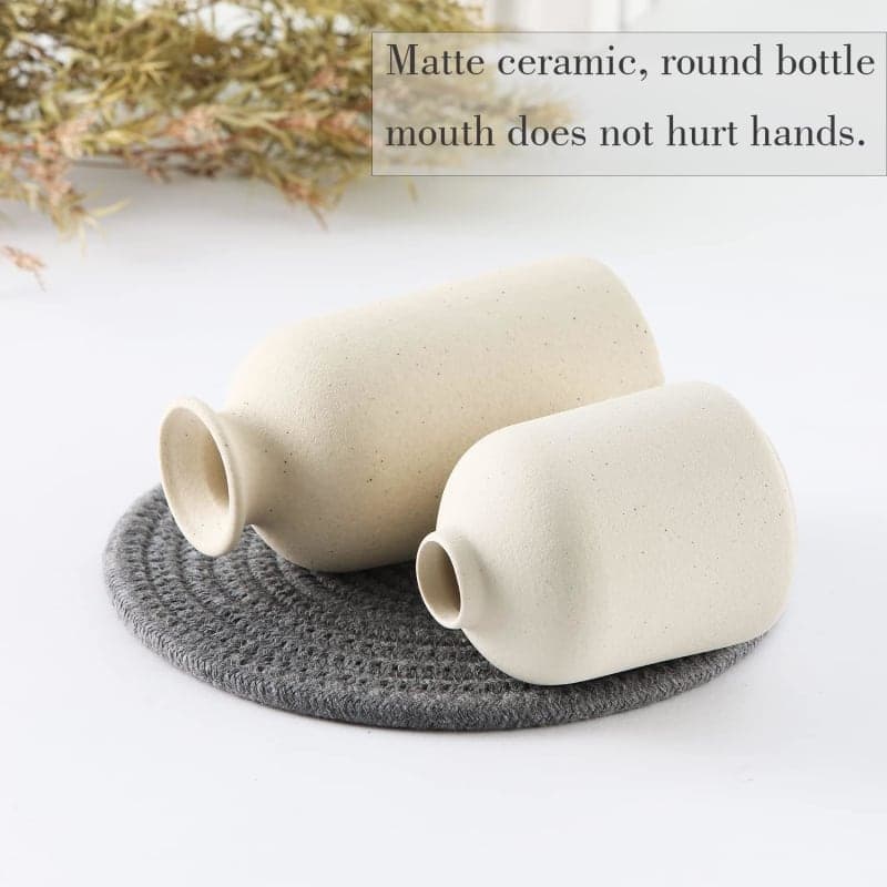 Beige ceramic vase set with textured finish for dried flowers, pampas grass, shelf, and table decor gallery view 1