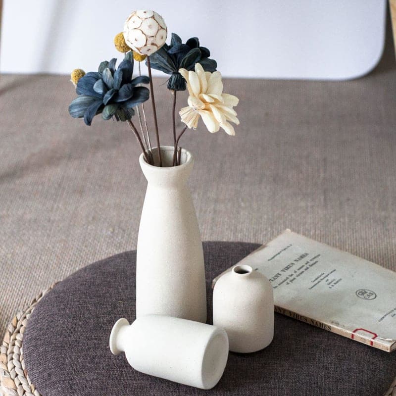 Beige ceramic vase set with textured finish for dried flowers, pampas grass, shelf, and table decor gallery view 4