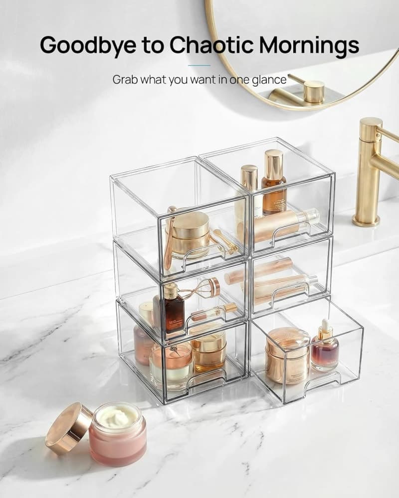 Clear acrylic stackable storage drawers for vanity, bathroom, pantry, and cabinet organization gallery view 4
