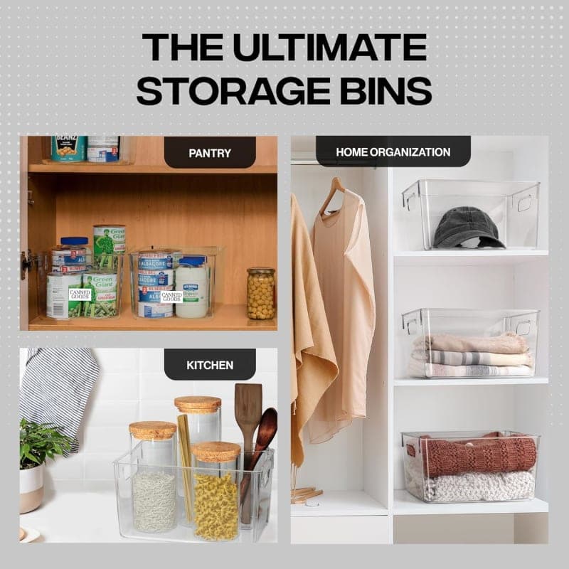 Clear plastic storage bins with handles for pantry, kitchen, laundry, and cabinet organization gallery view 1