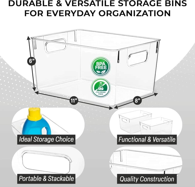 Clear plastic storage bins with handles for pantry, kitchen, laundry, and cabinet organization gallery view 3