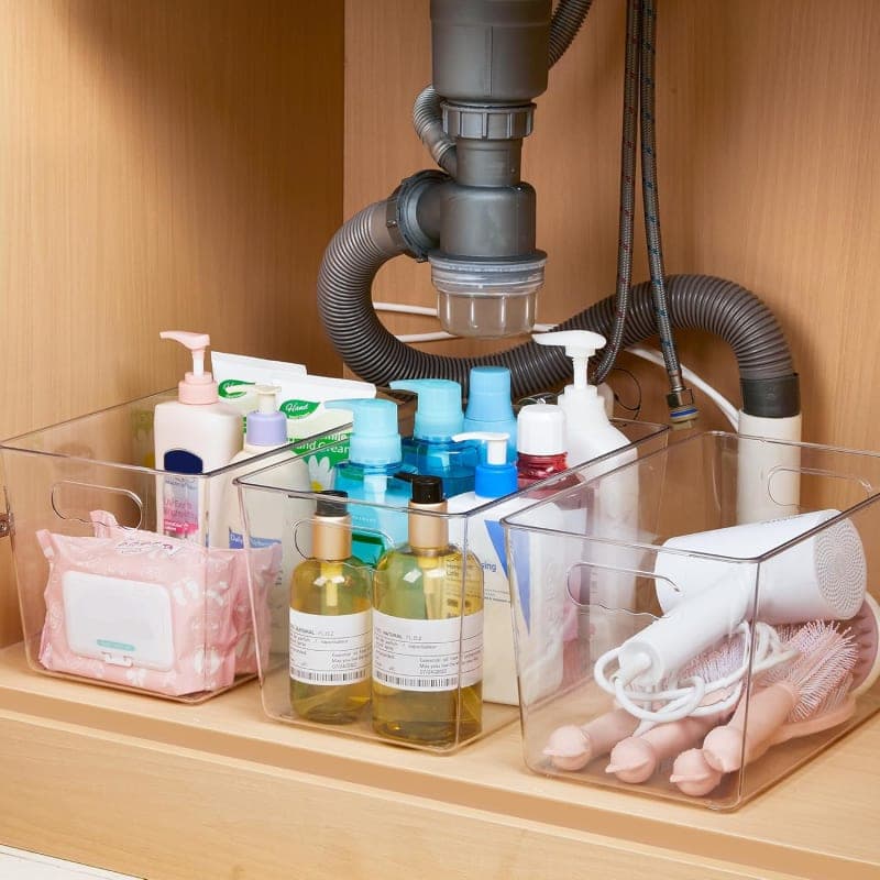Clear plastic storage bins with handles for pantry, cabinet, closet, and home organization gallery view 1