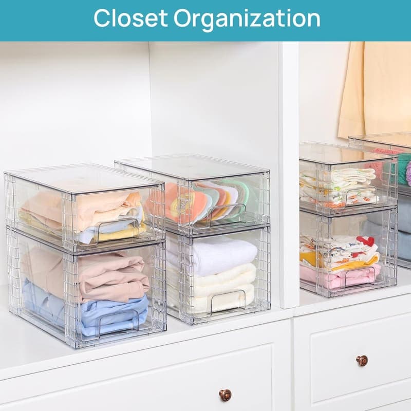 Clear stackable acrylic storage drawers for bathroom, closet, pantry, and under-sink organization gallery view 1