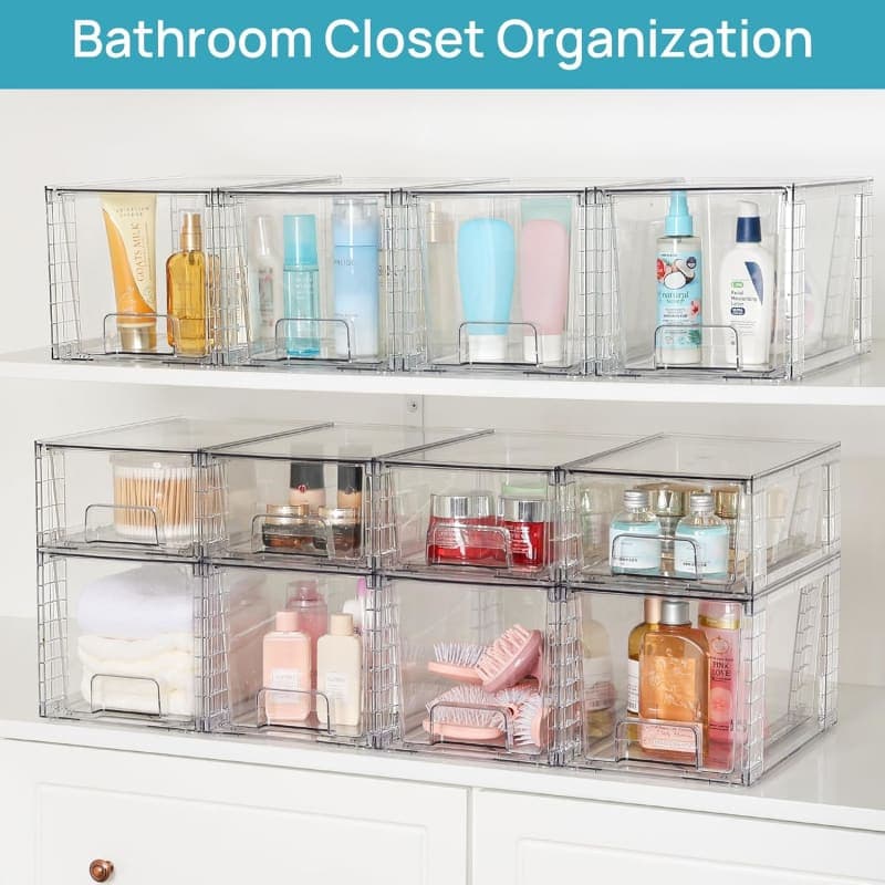 Clear stackable acrylic storage drawers for bathroom, closet, pantry, and under-sink organization gallery view 2