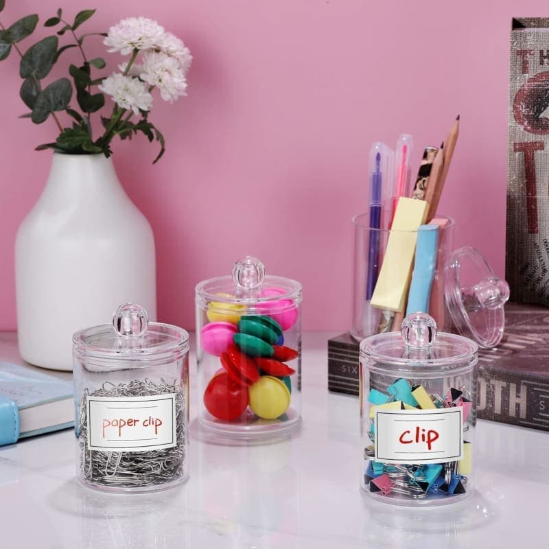 Clear acrylic bathroom canister set for cotton swabs, cotton balls, pads, and vanity essentials gallery view 2