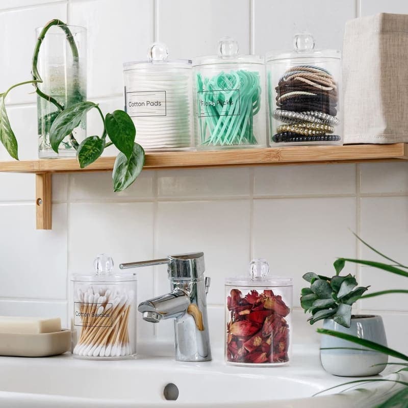 Clear acrylic bathroom canister set for cotton swabs, cotton balls, pads, and vanity essentials gallery view 3