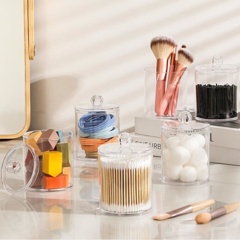 Clear acrylic bathroom canister set for cotton swabs, cotton balls, pads, and vanity essentials gallery view 4