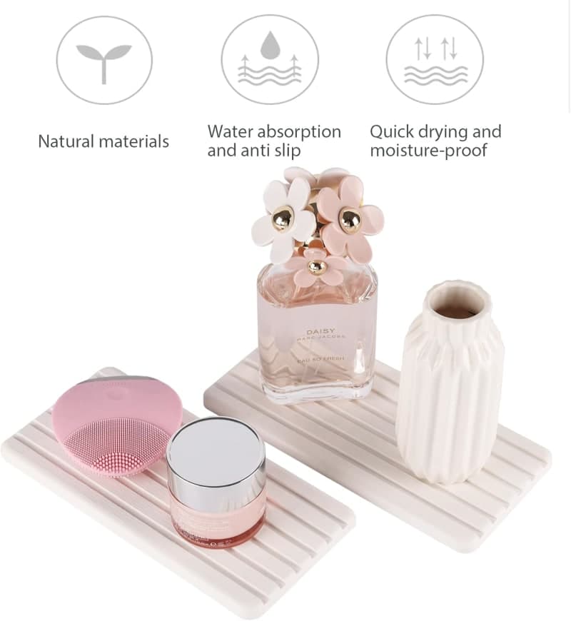 Beige diatomite stone sink tray for soap, toiletries, plants, and countertop organization gallery view 4