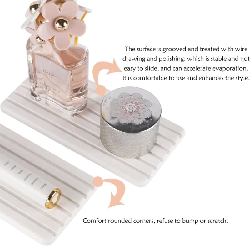 Beige diatomite stone sink tray for soap, toiletries, plants, and countertop organization gallery view 3