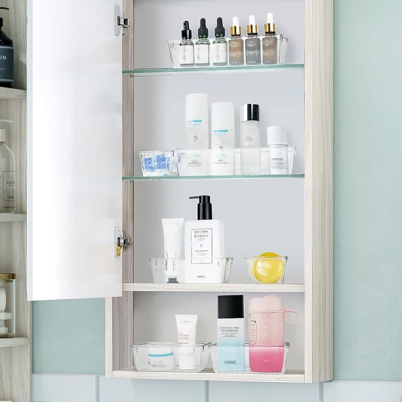 Clear plastic drawer organizer set in multiple sizes for makeup, jewelry, office, kitchen, and bathroom storage gallery view 4