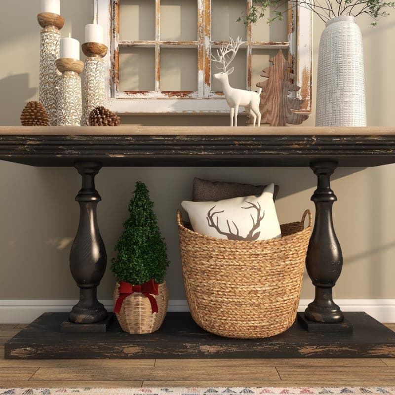 Large brown woven seagrass storage basket with ring handles for neutral home organization gallery view 4