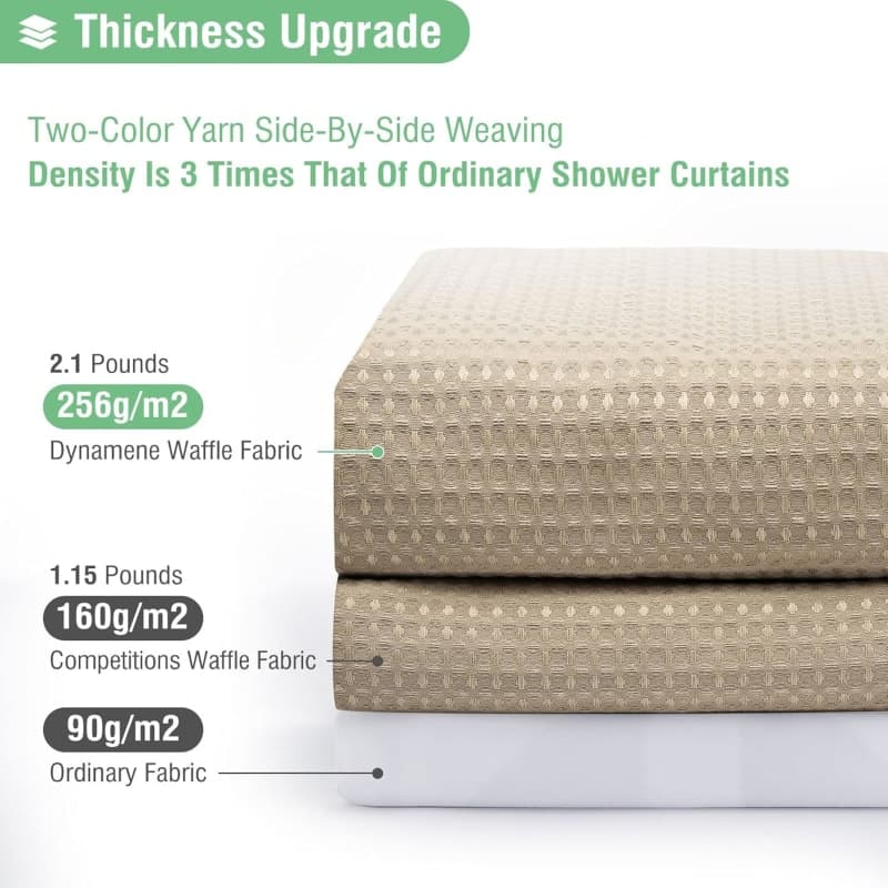 Beige waffle fabric shower curtain with textured hotel spa style for neutral bathroom decor gallery view 2