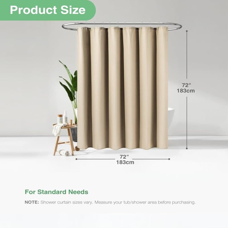 Beige waffle fabric shower curtain with textured hotel spa style for neutral bathroom decor gallery view 3