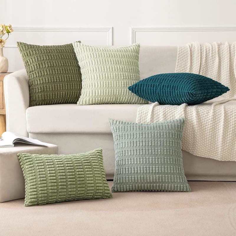 Sage green corduroy throw pillow covers with soft striped texture for sofa or bedroom decor gallery view 1