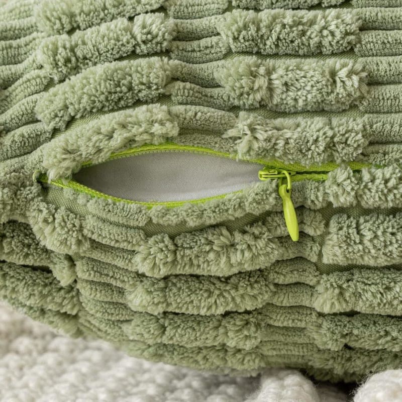 Sage green corduroy throw pillow covers with soft striped texture for sofa or bedroom decor gallery view 3