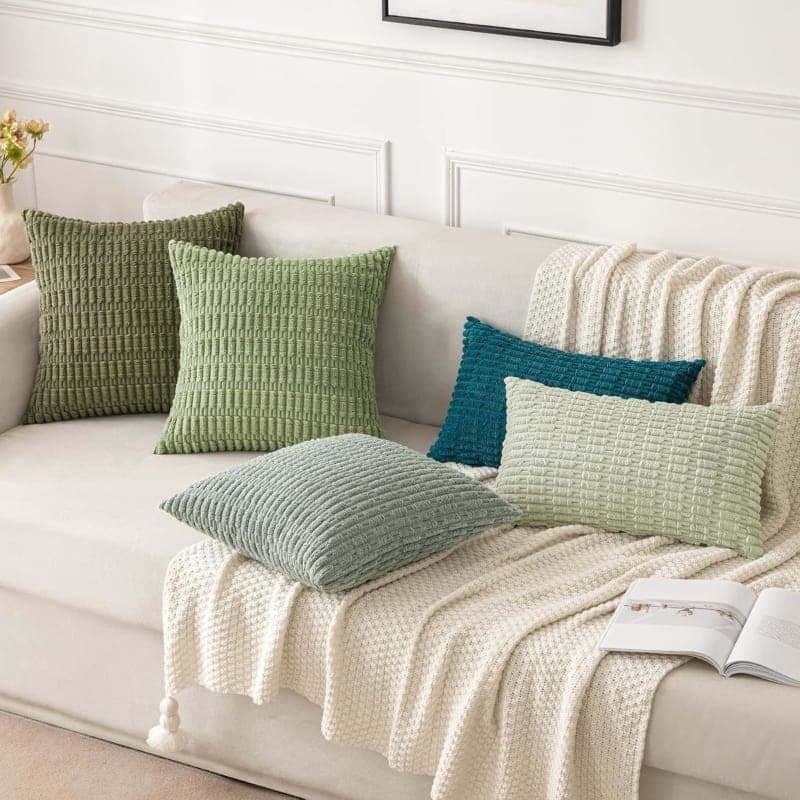 Sage green corduroy throw pillow covers with soft striped texture for sofa or bedroom decor gallery view 2