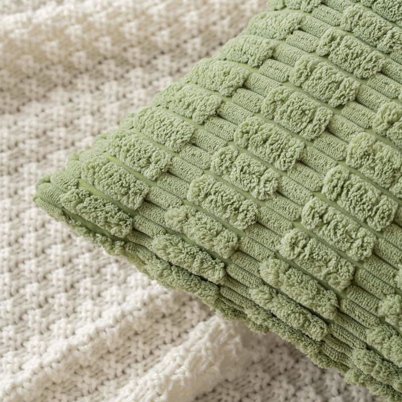Sage green corduroy throw pillow covers with soft striped texture for sofa or bedroom decor gallery view 4