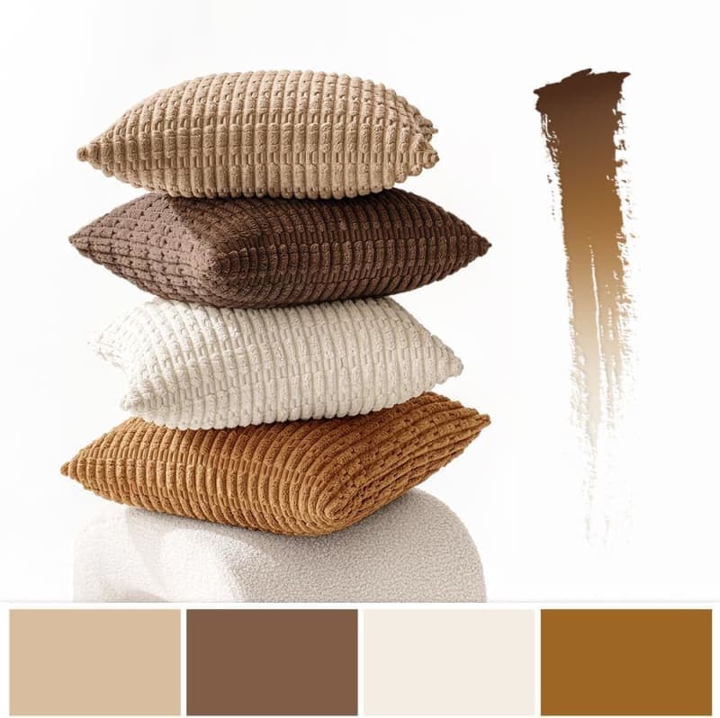Neutral corduroy throw pillow covers in brown, beige, cream, and white for sofa or bed decor gallery view 4