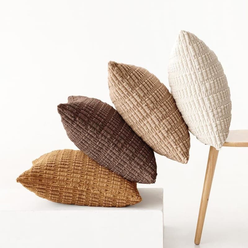 Neutral corduroy throw pillow covers in brown, beige, cream, and white for sofa or bed decor gallery view 2