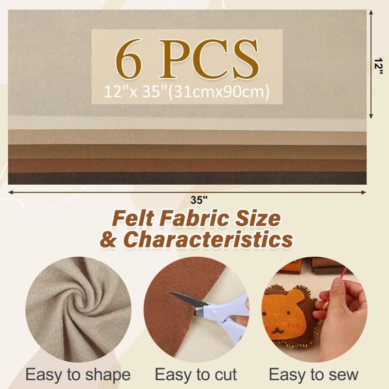 Earth tone felt fabric sheets in beige, brown, cream, and tan for DIY home decor crafts gallery view 4