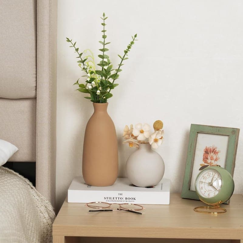 Neutral ceramic vase set in cream, brown, tan, white, and gray for flowers or pampas grass decor gallery view 2