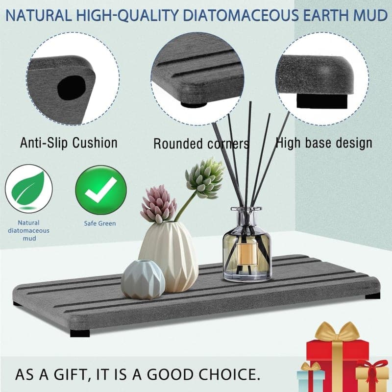 Gray diatomite stone sink tray set for soap, sponge, plants, and bathroom or kitchen counter decor gallery view 2