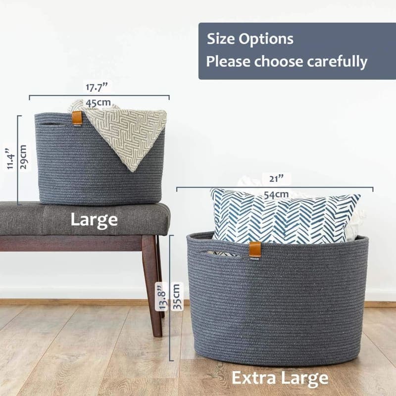 Charcoal gray woven storage basket with handles for shoes, blankets, toys, or entryway organization gallery view 1