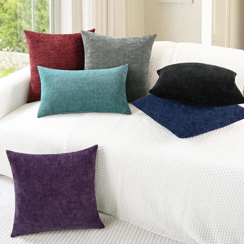 Navy blue chenille pillow covers styled on a cream sofa for cozy modern living room decor gallery view 2