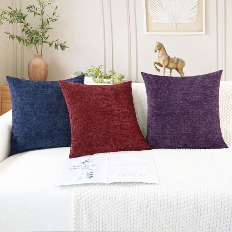 Navy blue chenille pillow covers styled on a cream sofa for cozy modern living room decor gallery view 4