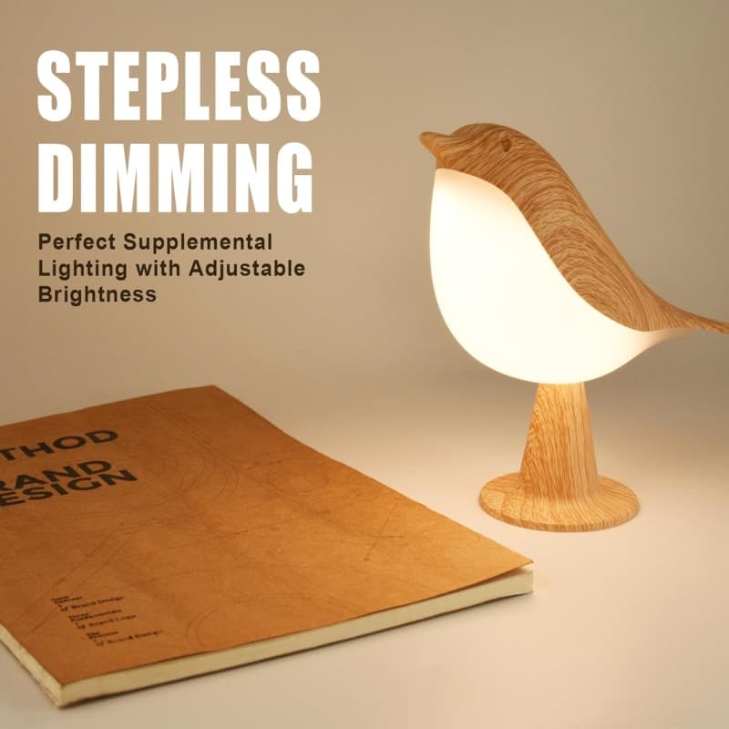 Wood bird night light with warm glowing shade for cozy bedroom or bedside table decor gallery view 1