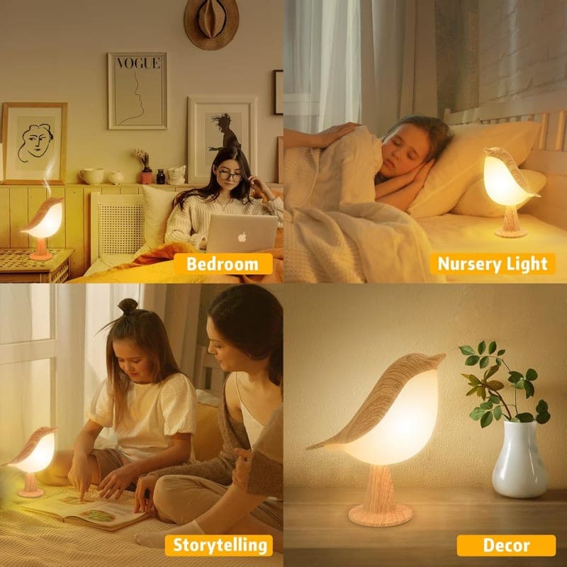 Wood bird night light with warm glowing shade for cozy bedroom or bedside table decor gallery view 4