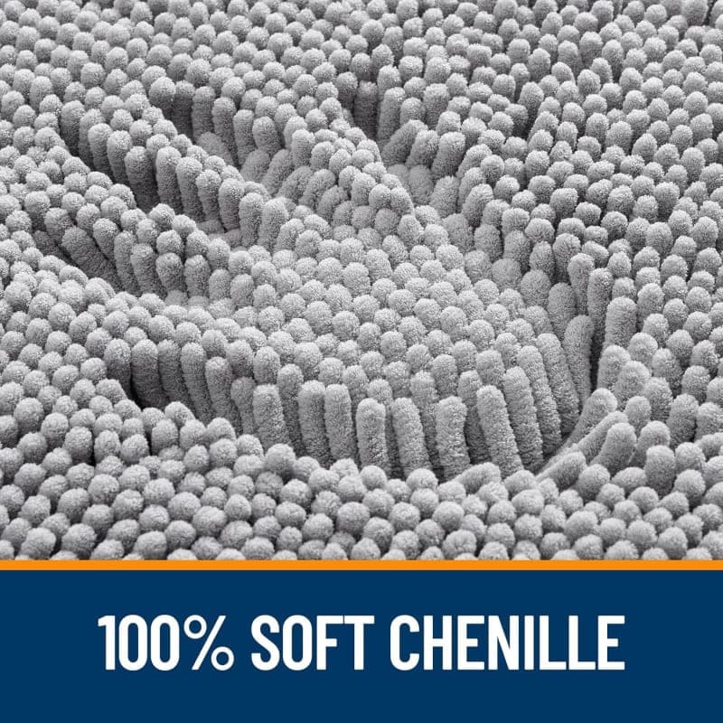 Grey chenille bathroom runner rug with soft texture for tub, shower, and vanity floor spaces gallery view 2