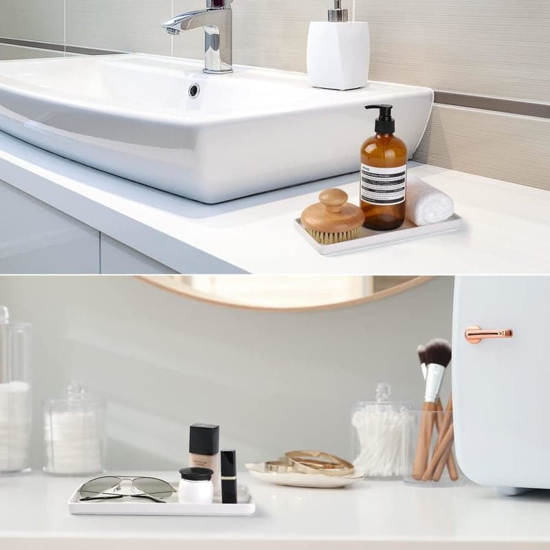 White ceramic vanity tray for bathroom counter styling, soap storage, and everyday essentials gallery view 3