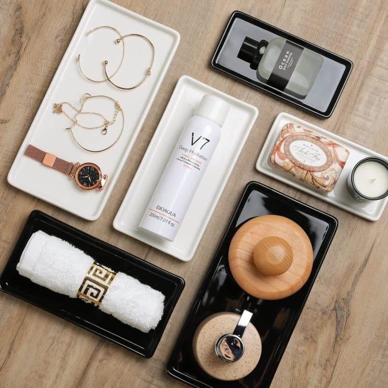 White ceramic vanity tray for bathroom counter styling, soap storage, and everyday essentials gallery view 2