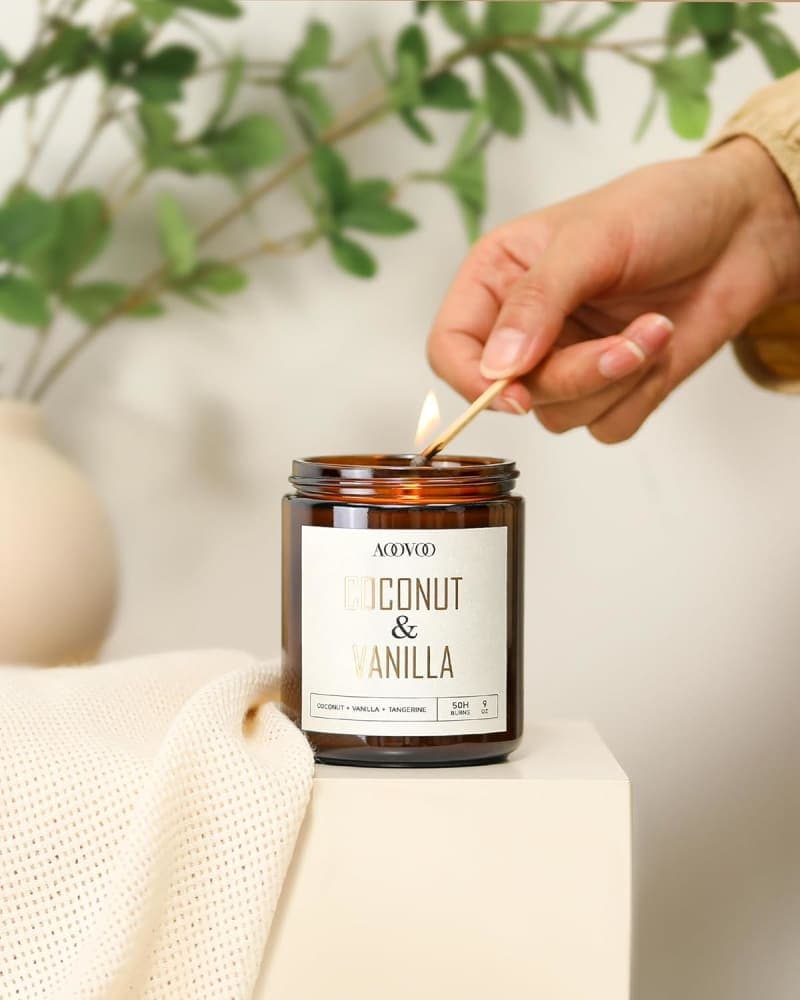 Amber jar coconut vanilla soy candle for cozy home fragrance and warm decor styling gallery view 3