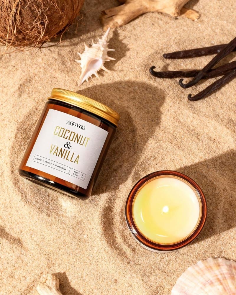 Amber jar coconut vanilla soy candle for cozy home fragrance and warm decor styling gallery view 2