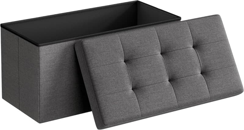 Dark gray fabric folding storage ottoman bench for bedroom, living room, or entryway organization gallery view 4